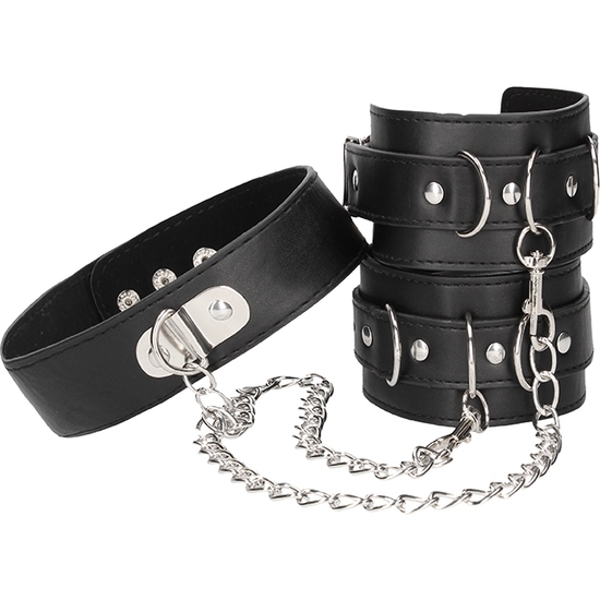 BONDED LEATHER COLLAR WITH HAND CUFFS - WITH ADJUSTABLE STRAPS AND CHAIN image 8