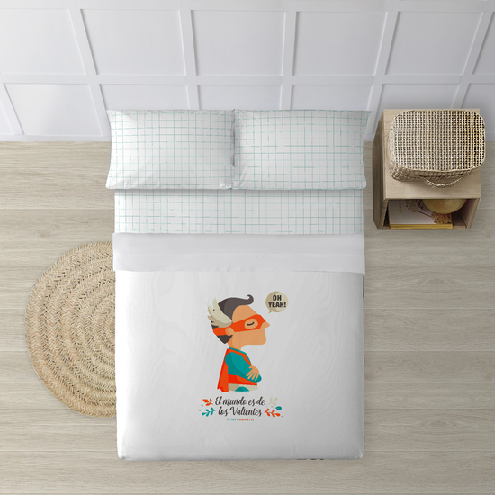 JUEGO DE SÁBANAS CON ALMOHADA Y BAJERA ESTAMPADAS A JUEGO 100% ALGODÓN MODELO SUPERHEROE CHICO PARA CAMA DE 90 160X270 image 0