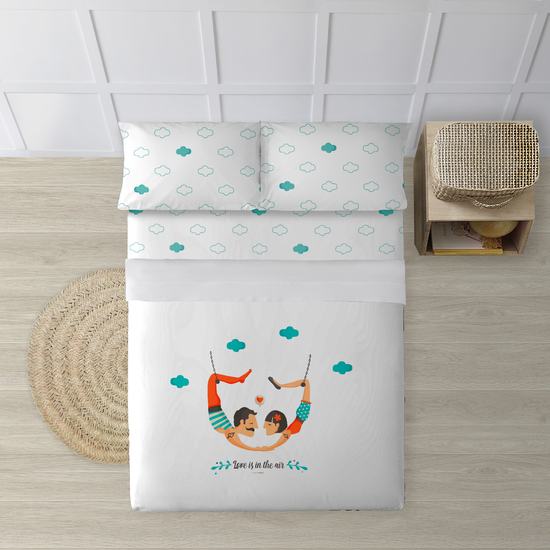 JUEGO DE SÁBANAS CON ALMOHADA Y BAJERA ESTAMPADAS A JUEGO 100% ALGODÓN MODELO TRAPECISTA PARA CAMA DE 90 160X270 image 0