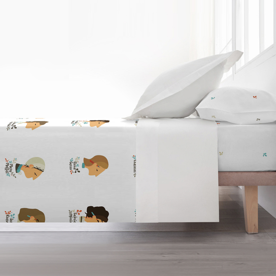 JUEGO DE SÁBANAS CON ALMOHADA Y BAJERA ESTAMPADAS A JUEGO 100% ALGODÓN MODELO MUJERES PARA CAMA DE 105 175X270 image 2