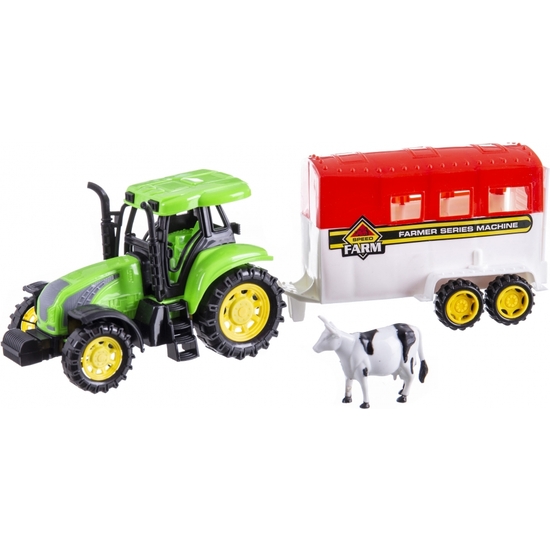 TRACTOR CON REMOLQUE Y ANIMALES 3 MODELOS. CAJA 37X13 CM image 0