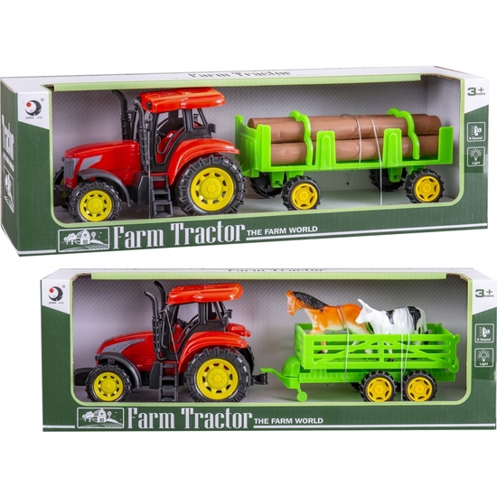 TRACTOR CON REMOLQUE Y ANIMALES 3 MODELOS. CAJA 37X13 CM image 1