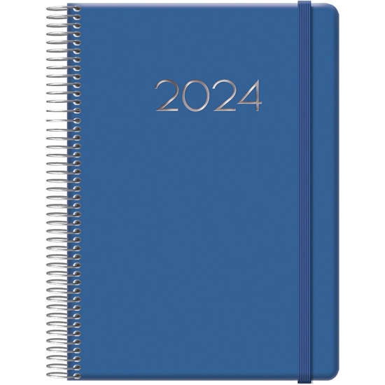 AGENDA 2024 DÍA PÁGINA 15X21 AZUL CON ESPIRAL Y GOMA DENVER image 0