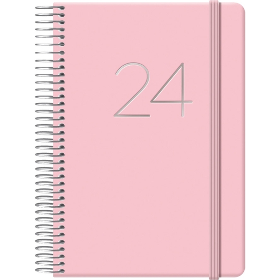 AGENDA 2024 DÍA PÁGINA 12,5X18 ROSA CON ESPIRAL Y GOMA GLOSS image 0