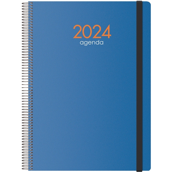 AGENDA 2024 DÍA PÁGINA 21X29 AZUL CON ESPIRAL Y GOMA SYNCRO image 0