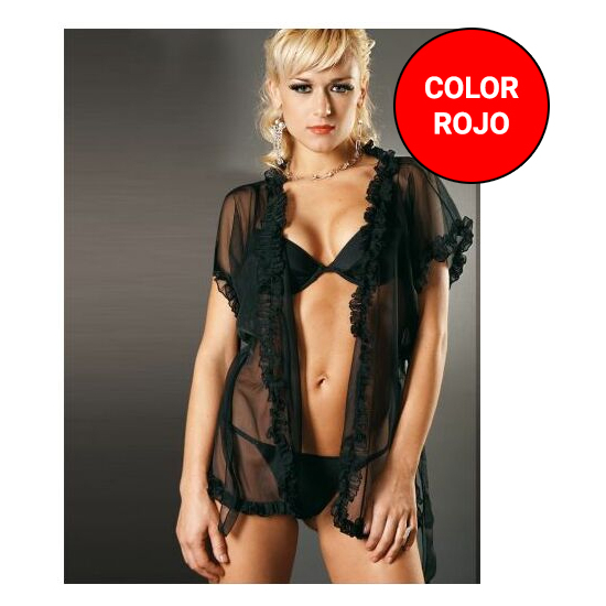 SENSUAL BATA SEXY DE MICROTUL TIPO CAMISOLA CON APERTURA DELANTERA Y VOLANTES PLISADOS ROJO image 0