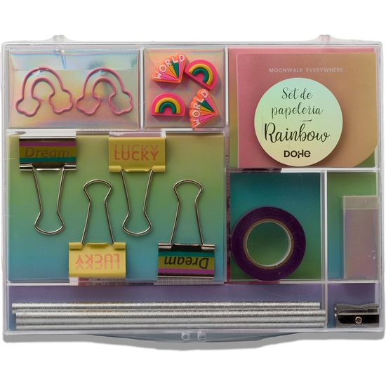 SET PAPELERÍA RAINBOW 17 PIEZAS. CAJA METACRILATO 22X17X3 image 0