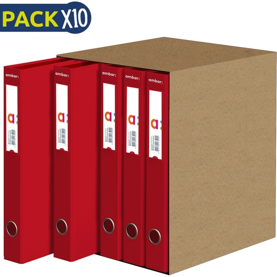PACK 10 CARPETA ARCHIVADORA 2 ANILLAS 45MM A4 ROJO image 0