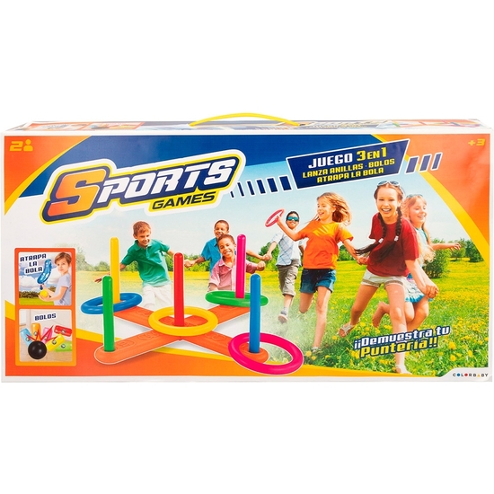 SET 3 JUEGOS MULTISPORT AIRE LIBRE: ANILLAS, BOLOS, ATRAPA BOLA image 0