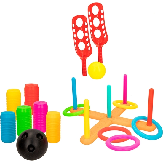 SET 3 JUEGOS MULTISPORT AIRE LIBRE: ANILLAS, BOLOS, ATRAPA BOLA image 1