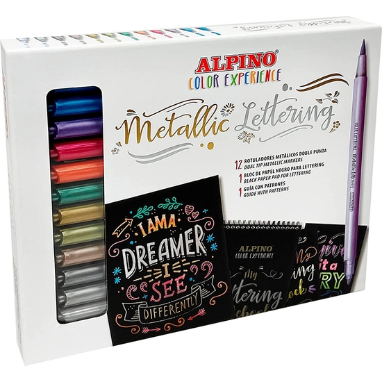 SET LETTERING METALLIC 12 ROTULADORES DOBLES Y COMPLEMENTOS ALPINO image 0