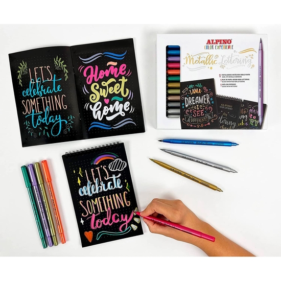 SET LETTERING METALLIC 12 ROTULADORES DOBLES Y COMPLEMENTOS ALPINO image 1