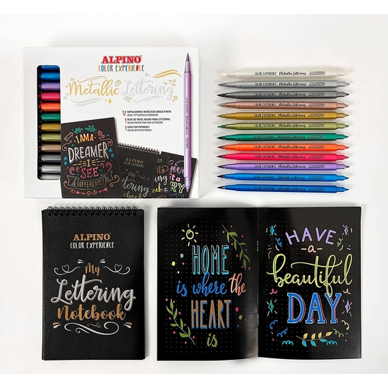 SET LETTERING METALLIC 12 ROTULADORES DOBLES Y COMPLEMENTOS ALPINO image 3