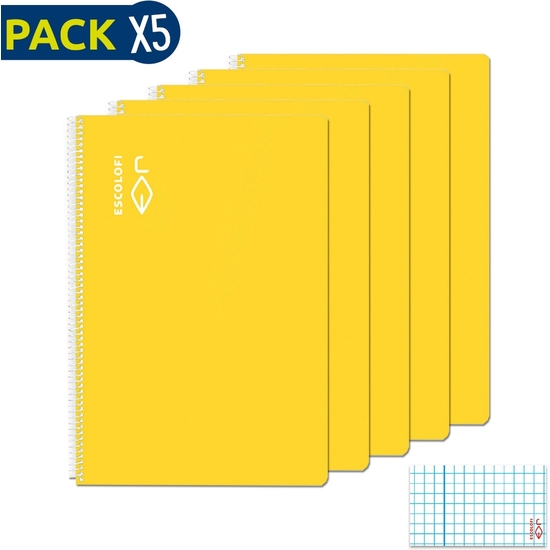 ESCOLOFI PACK 5 BLOC ESPIRAL FOLIO 50 H 70 GR CUADRÍCULA 3X3 MARGEN AMARILLO image 0