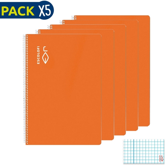 ESCOLOFI PACK 5 BLOC ESPIRAL FOLIO 50 H 70 GR CUADRÍCULA 3X3 MARGEN NARANJA image 0
