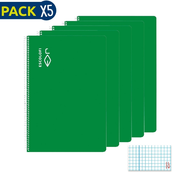 ESCOLOFI PACK 5 BLOC ESPIRAL FOLIO 50 H 70 GR CUADRÍCULA 3X3 MARGEN VERDE image 0