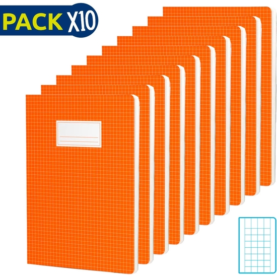 ESCOLOFI PACK 10 CUADERNOS GRAPADOS A4 50H 70 GR CUADRÍCULA 6X6 DOBLE MARGEN - NARANJA image 0