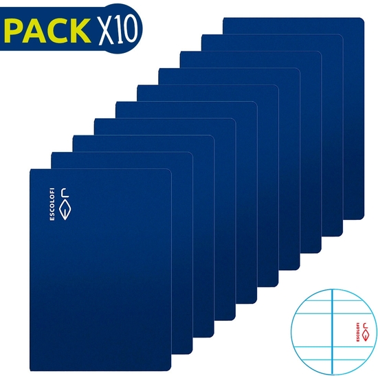 ESCOLOFI PACK 10 CUADERNOS GRAPADOS CUARTO 50H 70 GR PAUTA 3,5 MARGEN - AZUL image 0