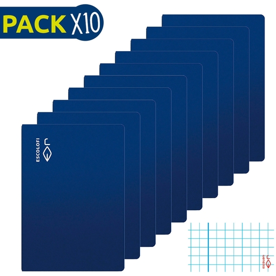 ESCOLOFI PACK 10 CUADERNOS GRAPADOS FOLIO 50 H 70 GR CUADRÍCULA 4X4 MARGEN AZUL image 0