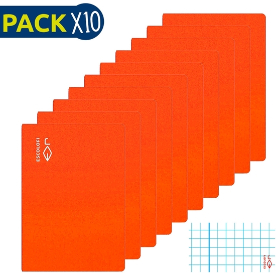 ESCOLOFI PACK 10 CUADERNOS GRAPADOS FOLIO 50 H 70 GR CUADRÍCULA 4X4 MARGEN NARANJA image 0