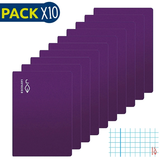 ESCOLOFI PACK 10 CUADERNOS GRAPADOS FOLIO 50 H 70 GR CUADRÍCULA 4X4 MARGEN VIOLETA image 0