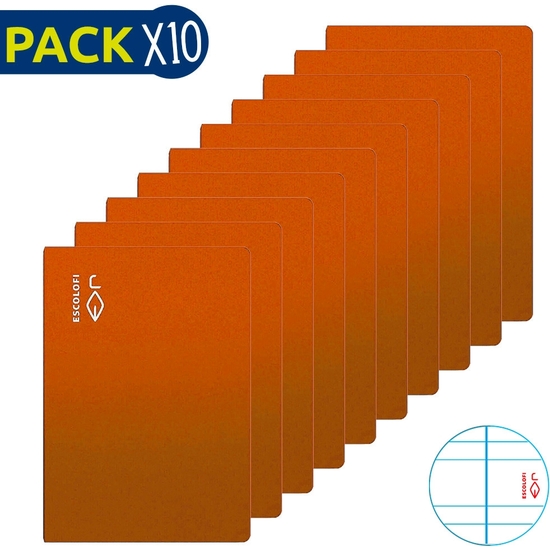 ESCOLOFI PACK 10 CUADERNOS GRAPADOS FOLIO 50 H 70 GR PAUTA 3,5 MARGEN NARANJA image 0