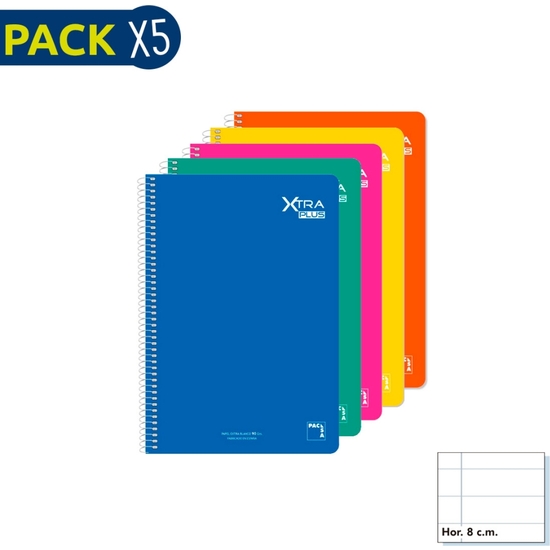 PACK 5 BLOC 90 GR TAPA DURA CUARTO 80 HOJAS RAYADO image 0