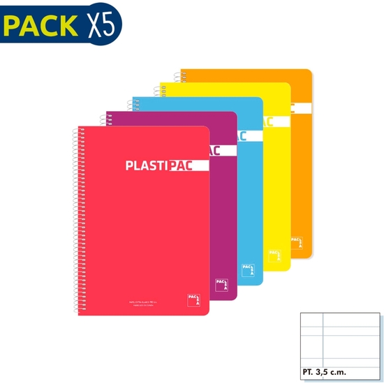 PACK 5 BLOC 90 GR TAPA PLÁSTICO CUARTO 80 HOJAS PAUTA 3,5 image 0