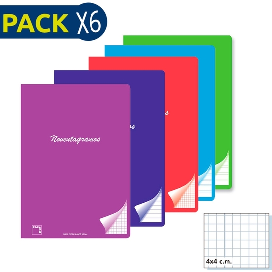 PACK 6 CUADERNO GRAPADO A4 90GR 48 HOJAS CUADRÍCULA 4X4 image 0
