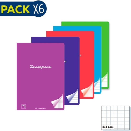 PACK 6 CUADERNO GRAPADO A5 90GR 48 HOJAS CUADRÍCULA 4X4 image 0