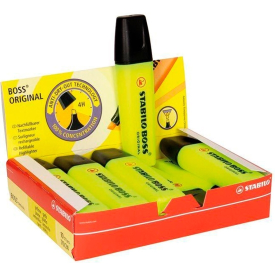 CAJA 10 ROTULADOR FLUORESCENTE STABILO BOSS AMARILLO image 0