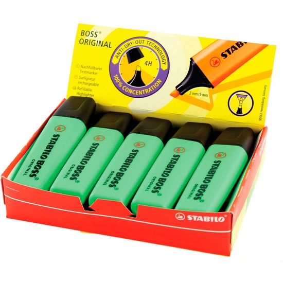 CAJA 10 ROTULADOR FLUORESCENTE STABILO BOSS VERDE image 0