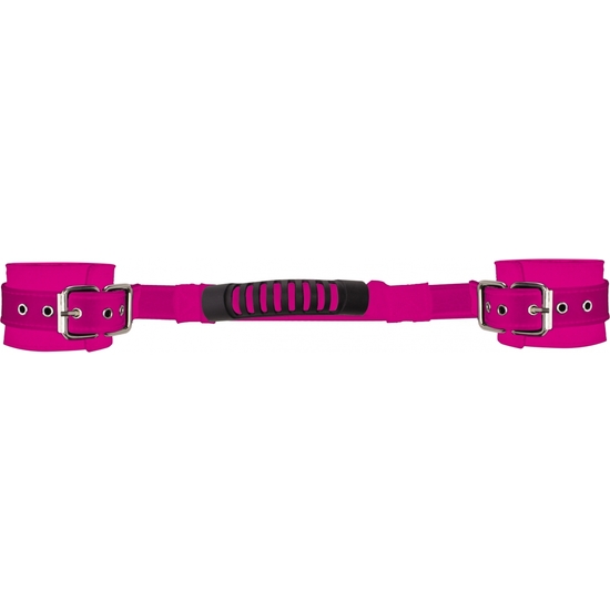 OUCH ADJUSTABLE LEATHER HANDCUFFS PINK image 2