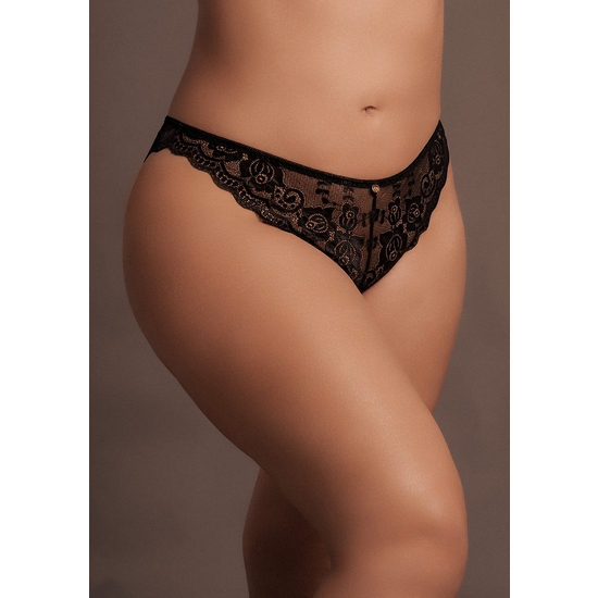 LE DÉSIR ZOÉ - ELASTIC LACE BRIEF WITH BACK LACING AND GOLDEN DETAILS - BLACK  image 6