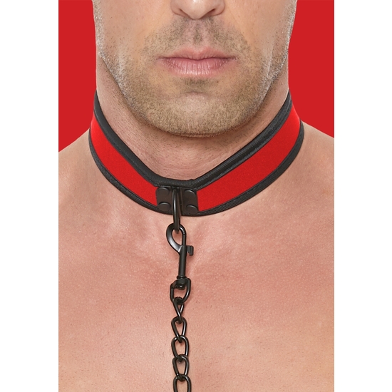 OUCH PUPPY PLAY - NEOPRENE COLLAR WITH LEASH - RED image 0