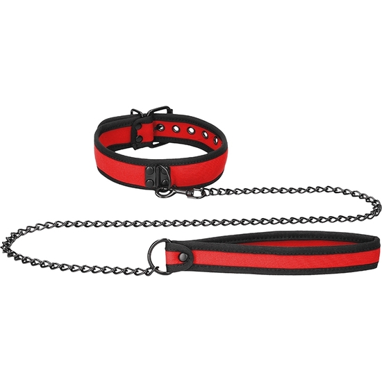 OUCH PUPPY PLAY - NEOPRENE COLLAR WITH LEASH - RED image 4