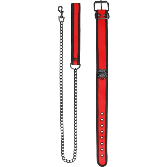 OUCH PUPPY PLAY - NEOPRENE COLLAR WITH LEASH - RED image 5