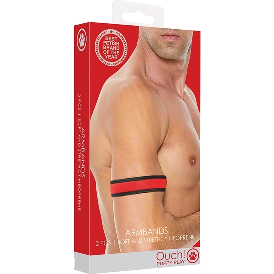 OUCH PUPPY PLAY - NEOPRENE ARMBANDS - RED image 1