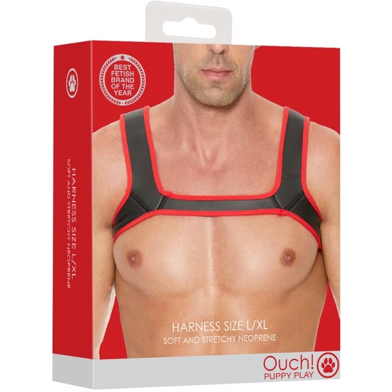 OUCH PUPPY PLAY - NEOPRENE HARNESS - RED image 1