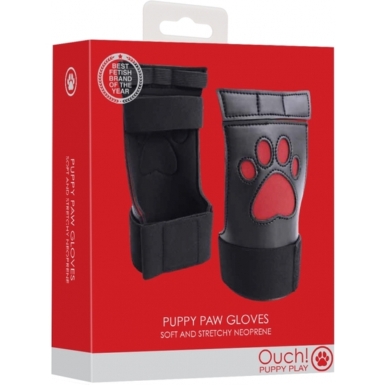 OUCH PUPPY PLAY - NEOPRENE PUPPY PAW GLOVES RED image 1