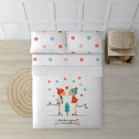 JUEGO DE SÁBANAS CON ALMOHADA Y BAJERA ESTAMPADAS A JUEGO 100% ALGODÓN MODELO PATINADORES PARA CAMA DE 180 (260X270) (240X270) 175X270 image 0