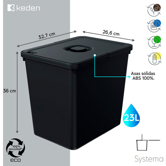 CUBO PARA SISTEMA DE RECICLAJE DE 23L KEDEN. image 1