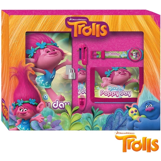 TROLLS SET MONEDERO RELOJ BOLÍGRAFO BLOC image 0