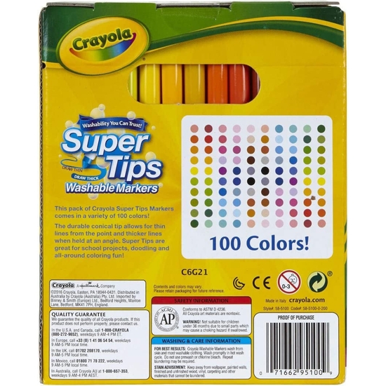 CRAYOLA PACK 100 ROTULADORES SÚPER PUNTAS CÓNICAS LAVABLES image 3