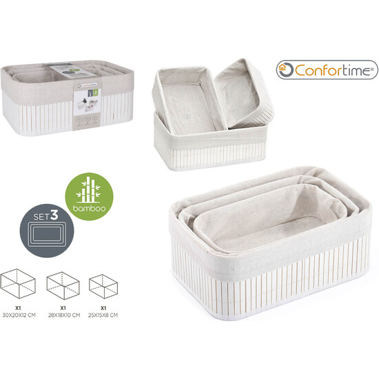 SET 3 CESTAS ORDENACION BAMBU WHITE CONFORTIME image 0