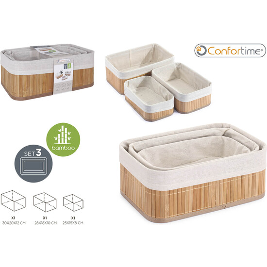 SET 3 CESTAS ORDENACION BAMBU NATUR CONFORTIME image 0