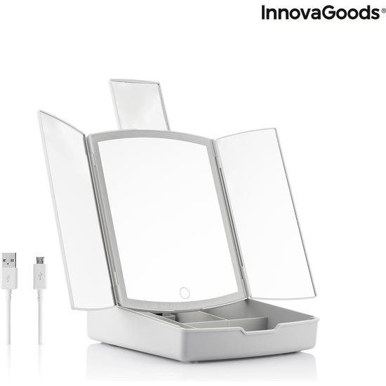 ESPEJO LED PLEGABLE CON ORGANIZADOR DE MAQUILLAJE 3 EN 1 PANOMIR INNOVAGOODS image 3