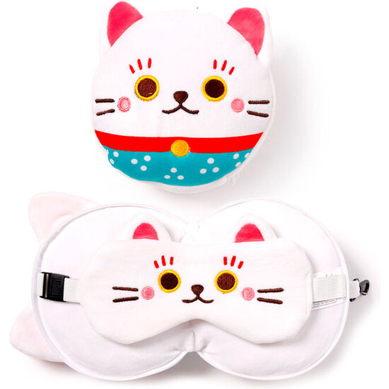 ALMOHADA VIAJE ANTIFAZ GATO MANEKI NEKO RESTEAZZZ image 0