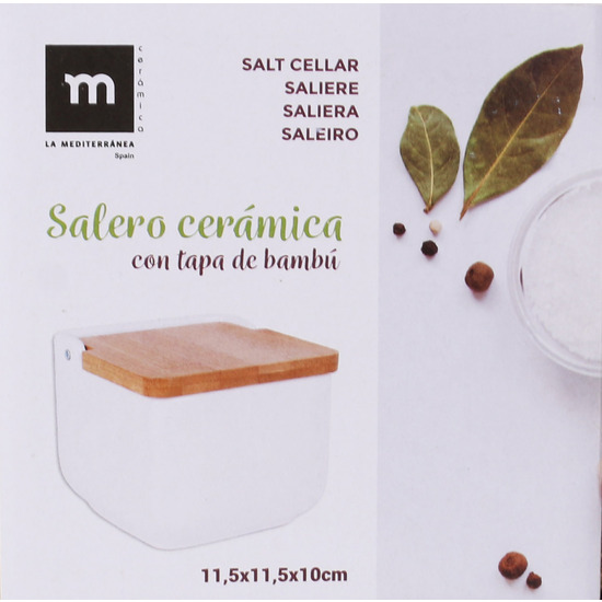 SALERO CERAMICA CON TAPA BAMBU 11.7X11.7X10CM image 1