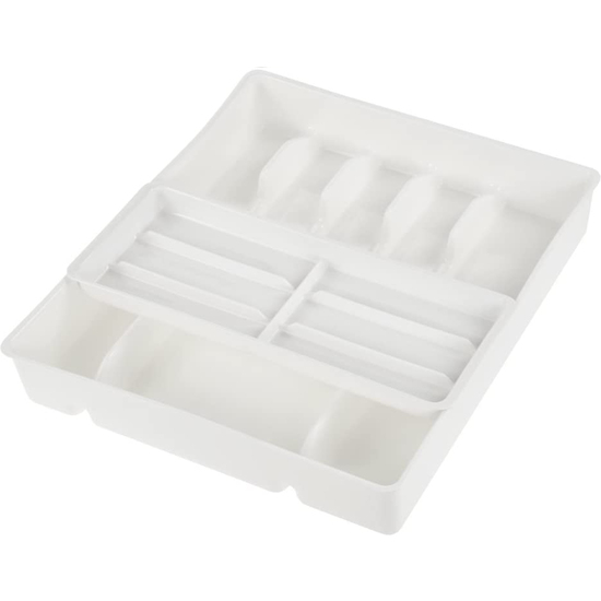 BANDEJA PARA CUBIERTOS CON ACCESORIO DESLIZABLE PARA UTENSILIOS PEQUEÑOS, 13 COMPARTIMENTOS, INSERCIÓN EN CAJÓN, 38 X 42,5 X 7,5 CM, FILIPPA, BLANCA image 2